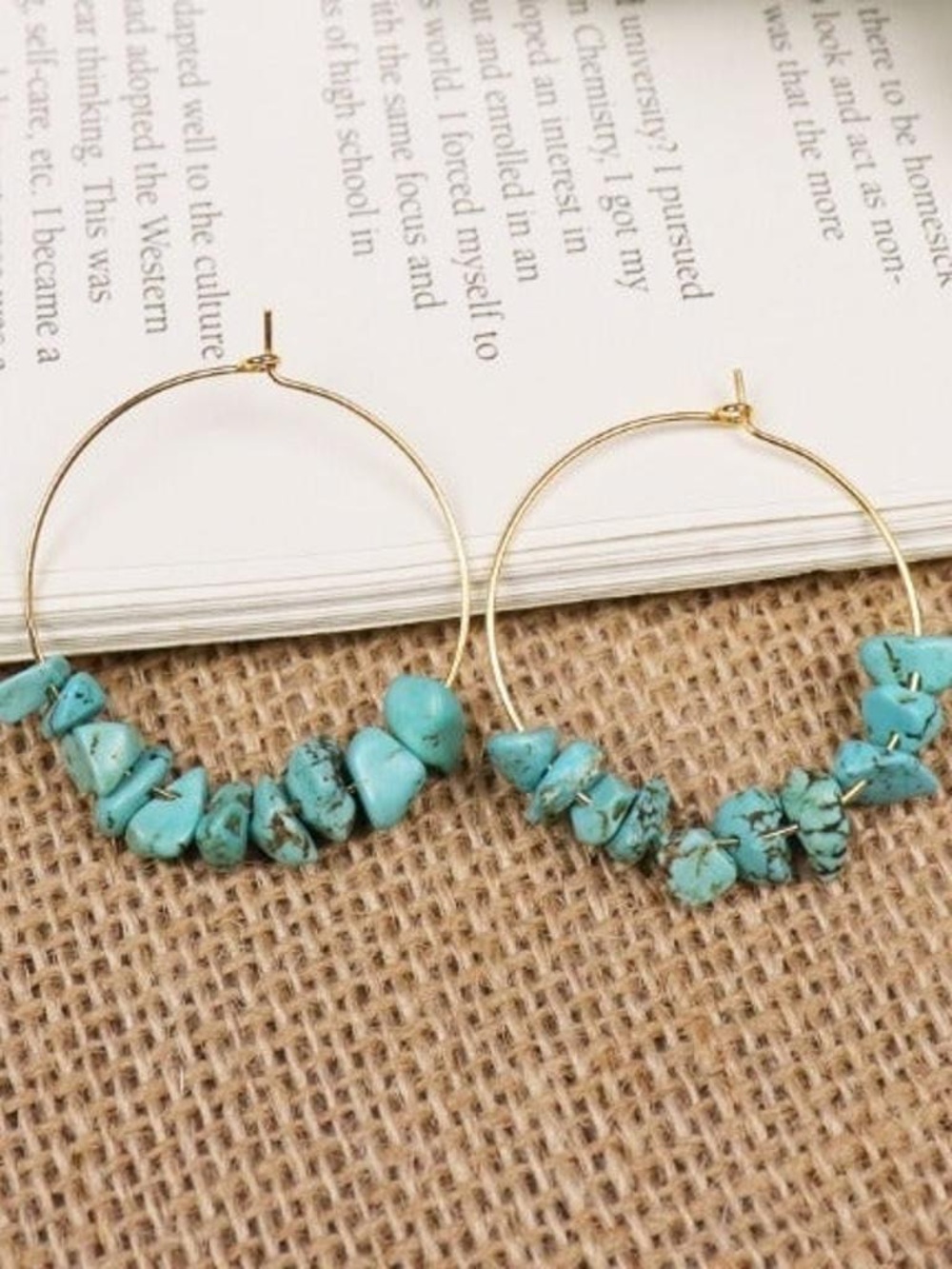 Turquoise Stone Hoop Earrings - Gold Hoop